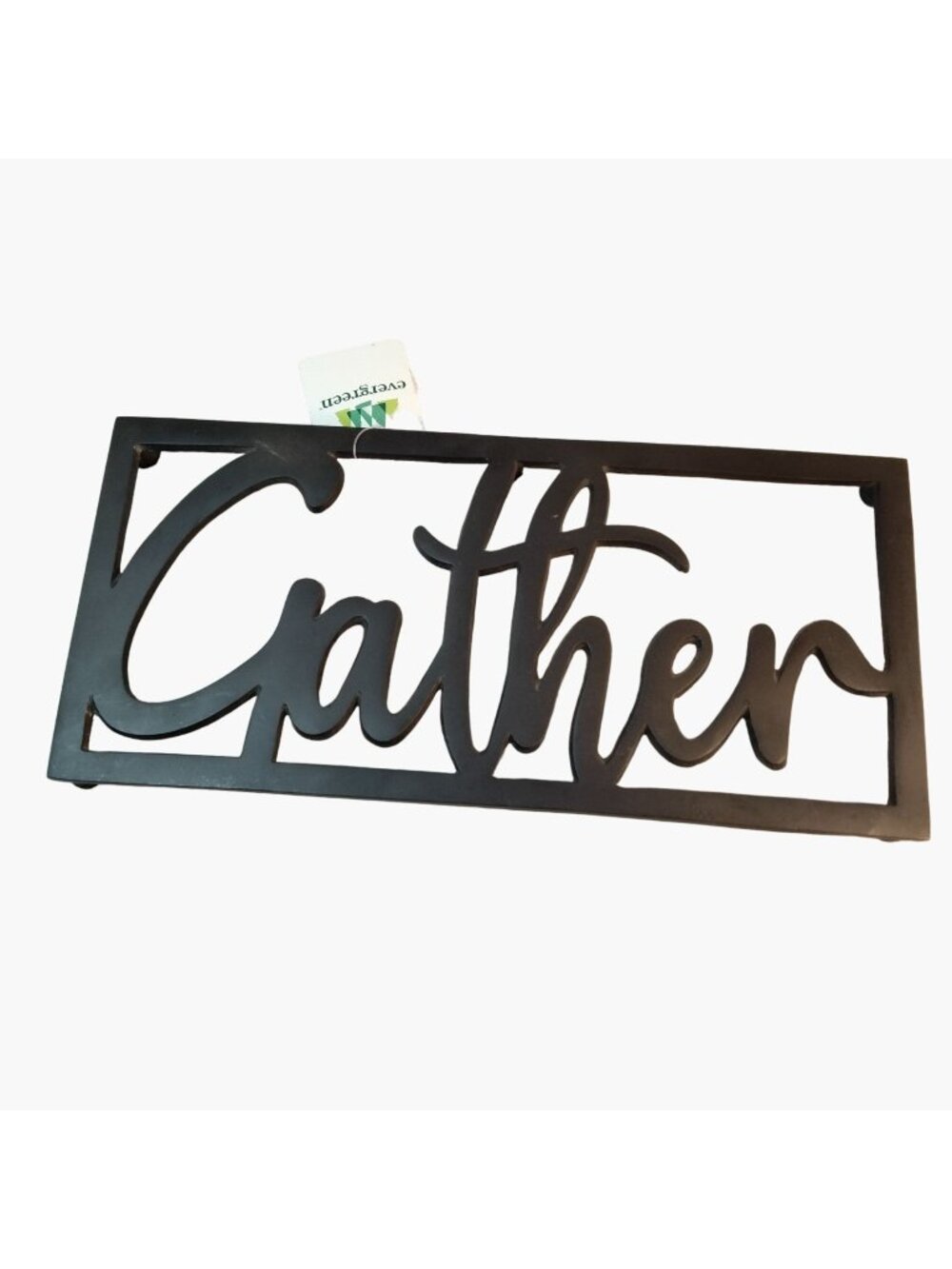 Gather Trivet Black Metal Thanksgiving Decor Family Party Evergreen 13 x 6